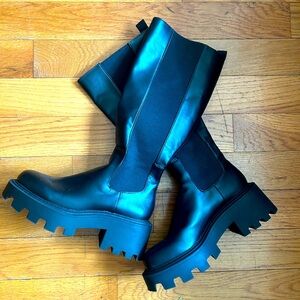 Zara Black Faux Leather High Knee Boot